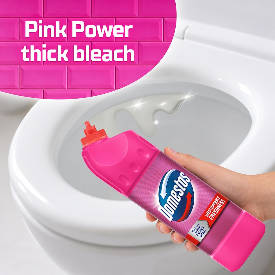 image 1 of Domestos Thick Bleach Pink Toilet & Bathroom Cleaner 750ml