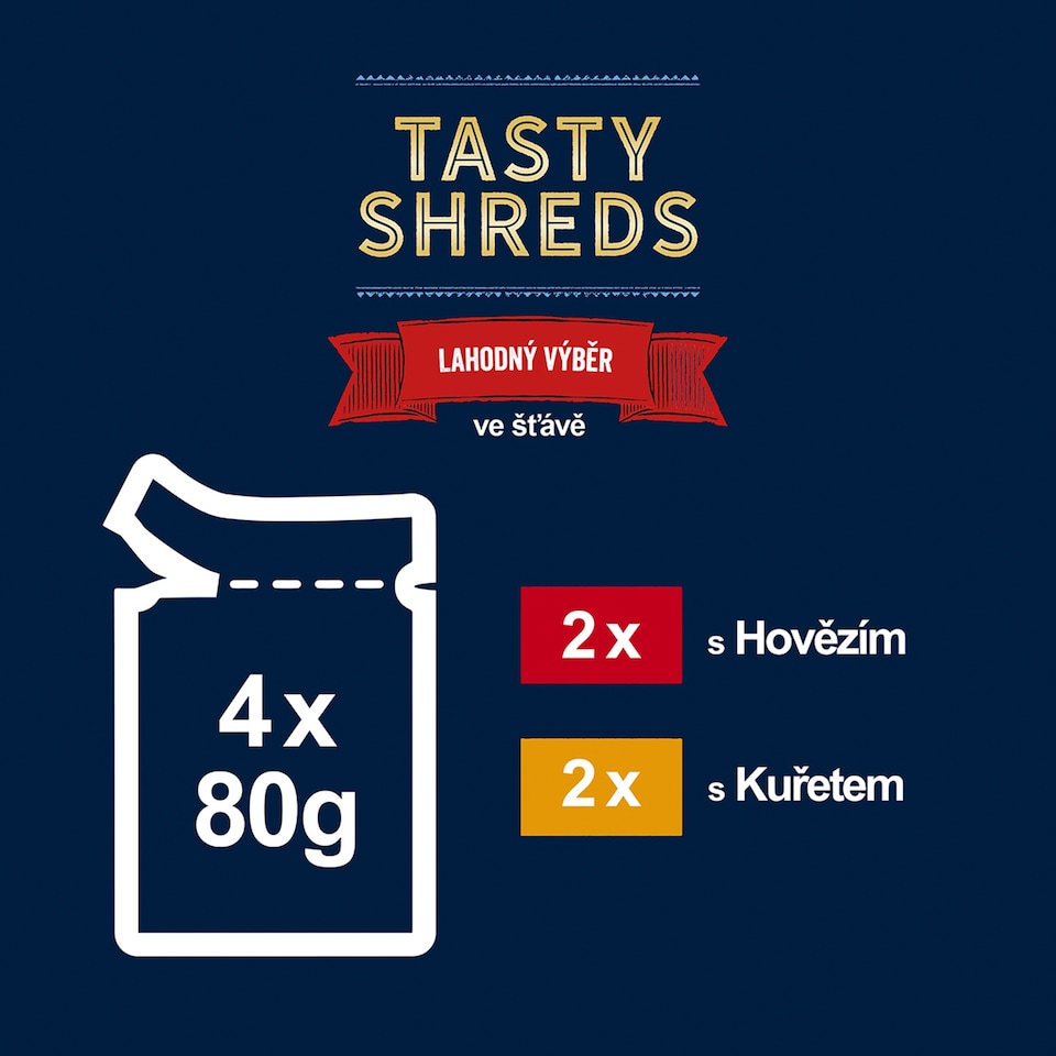 image 1 of Felix Tasty Shreds Cat Pouches Beef, Chicken in Juice 4 x 80g