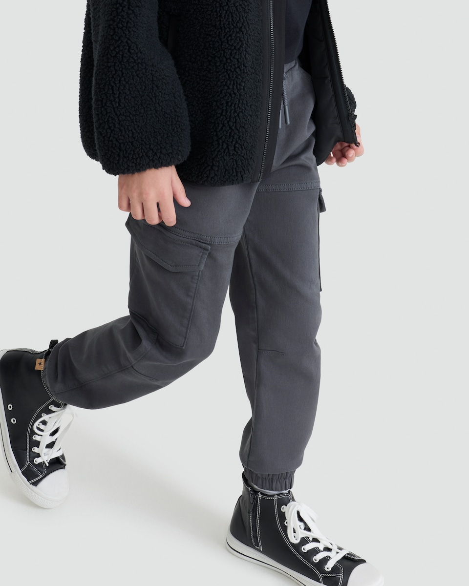 image 1 of F&F Boys Cotton Rich Cuffed Cargo Joggers in Grey