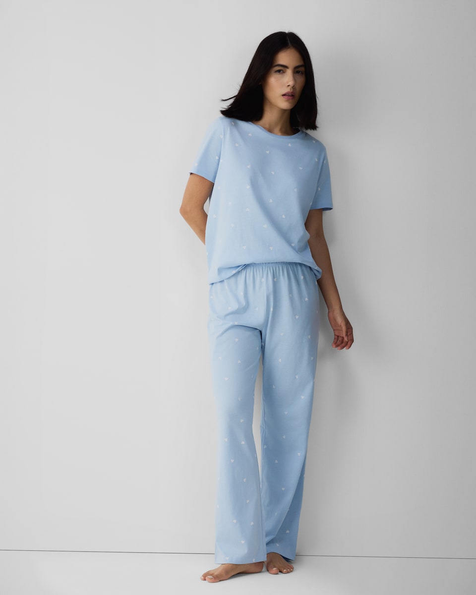 image 1 of F&F Pure Cotton Heart Pyjama Set in Multi Blue