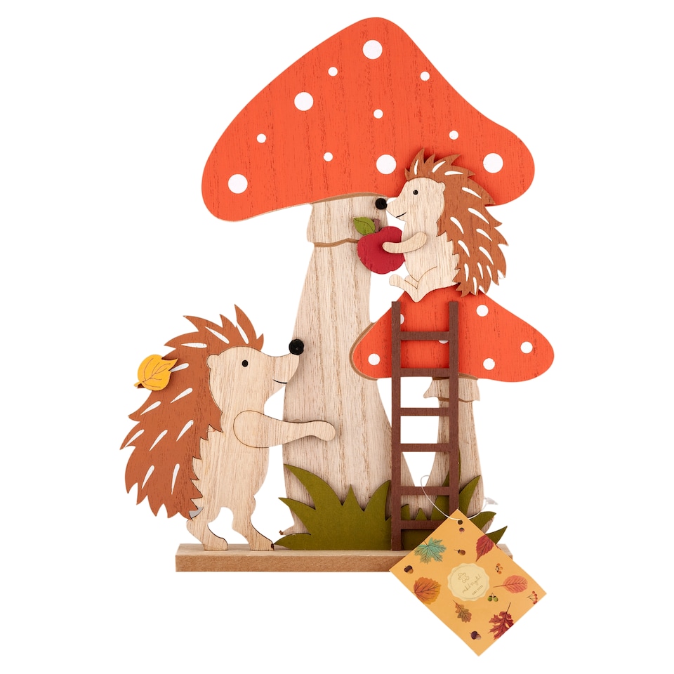Wooden Hedgehog with Mushroom Decoration 22.5 x 5 x 30 cm