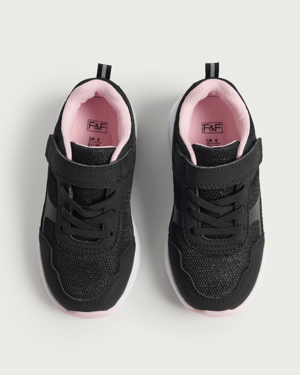 image 1 of F&F School Girls Textured Strap Fastening Trainers in Black