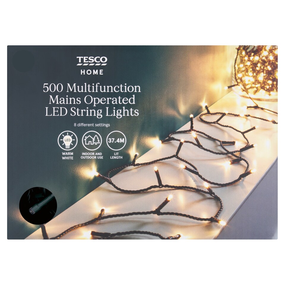 image 1 of Tesco 500 Multifunction Warm White Christmas Tree Lights