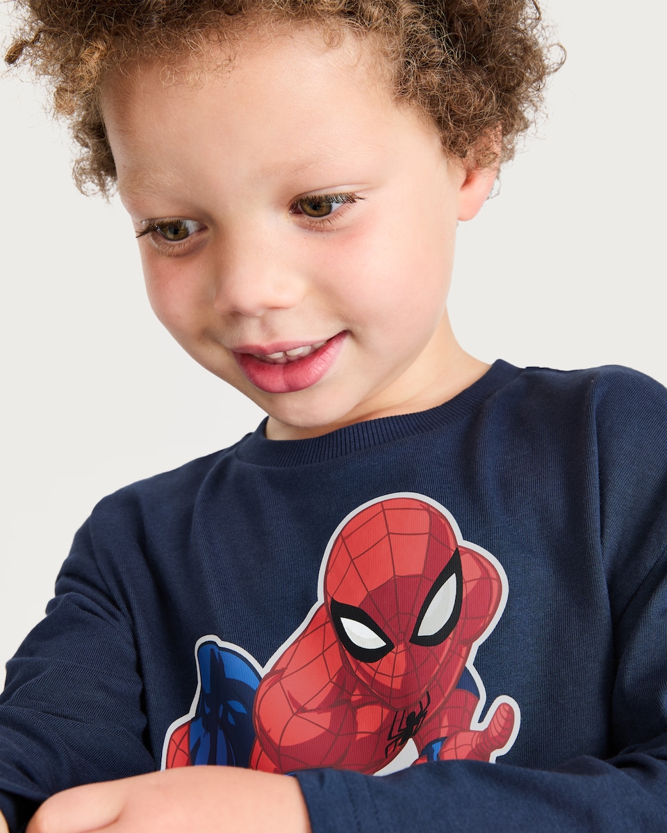 image 1 of Marvel Spider-Man Pure Cotton Long Sleeved Top in Navy