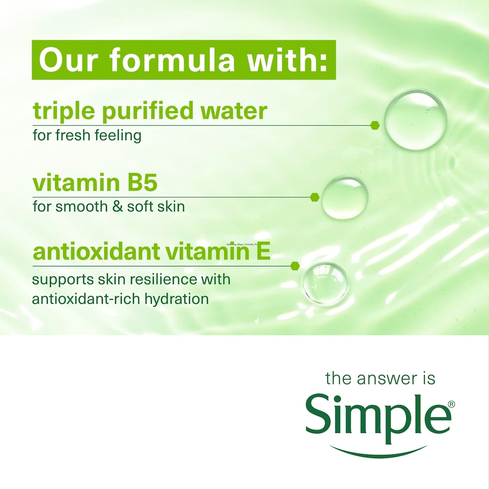 image 1 of Simple Sensitive Skin Micellar Wipes 20 Pack