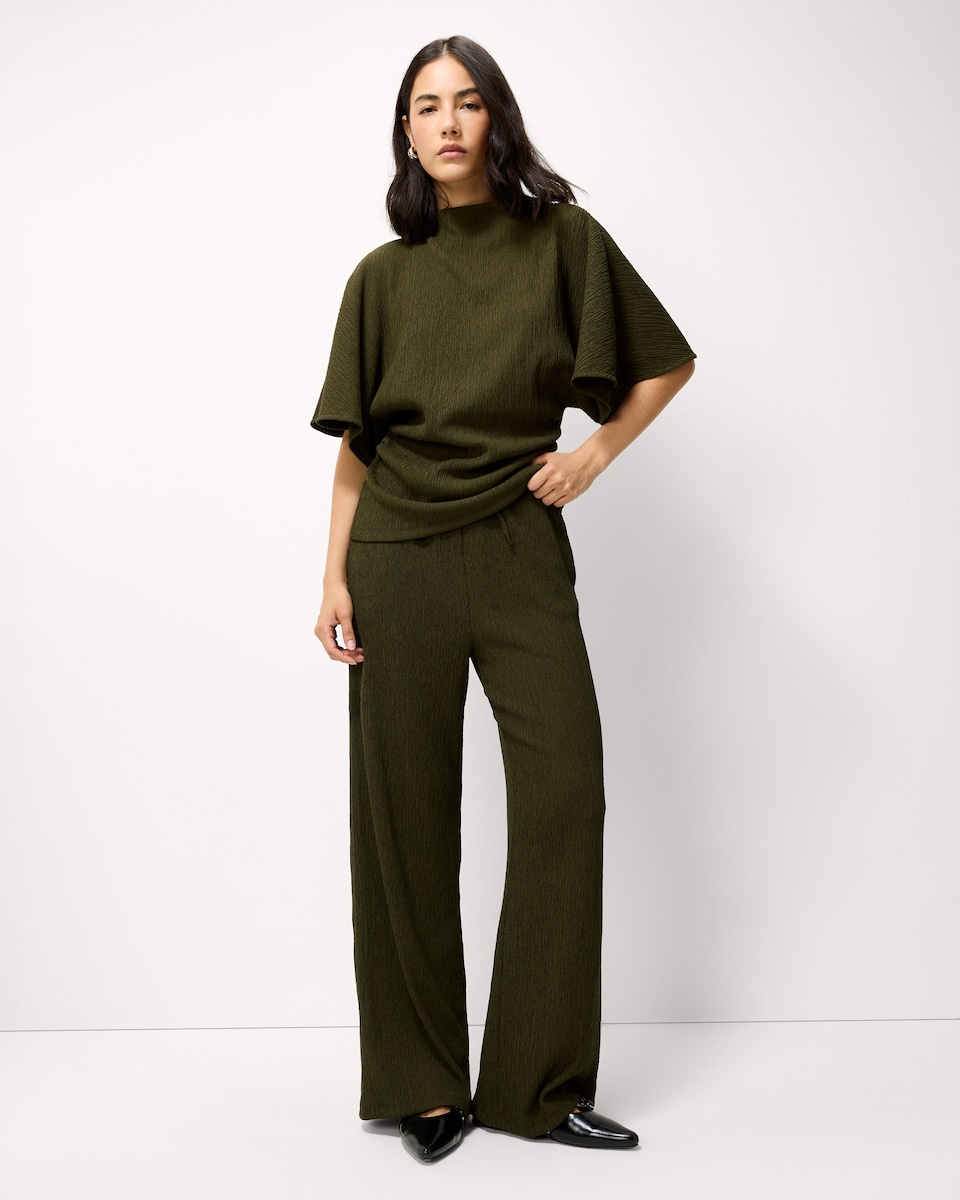image 1 of F&F Textured Wide Leg Trousers in Olive