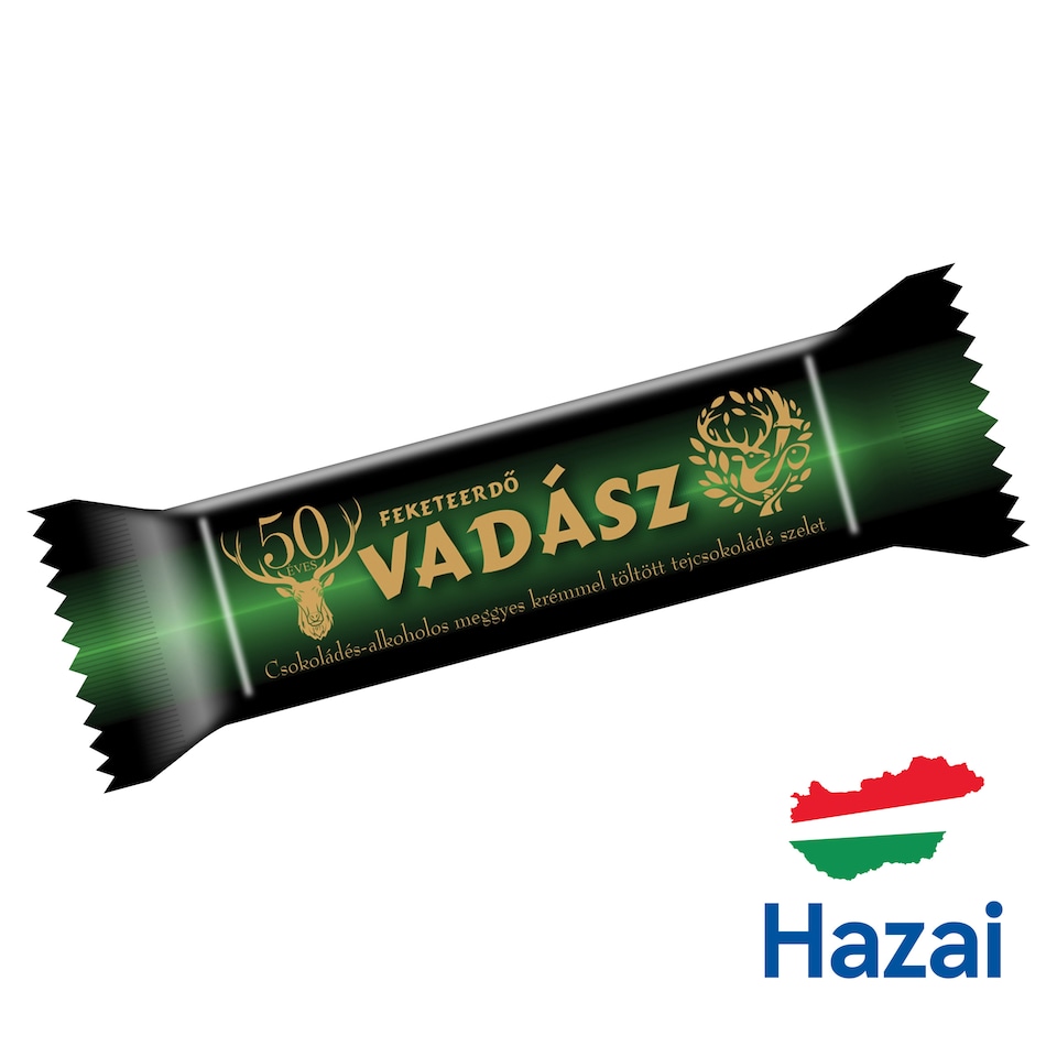 Vadász Feketeerdő csokoládés-alkoholos meggyes krémmel töltött tejcsokoládé szelet 25 g