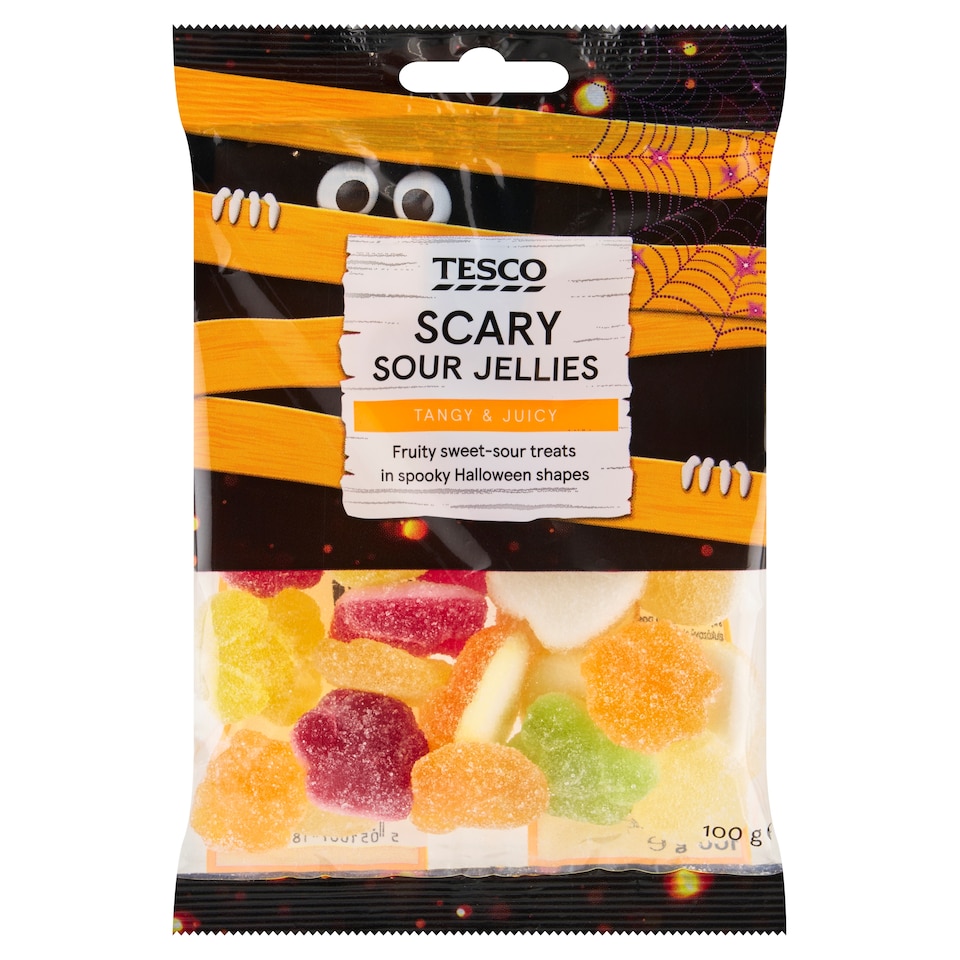 Tesco Scary želé cukríky s ovocnými príchuťami s kyslou cukrovou posýpkou 100 g