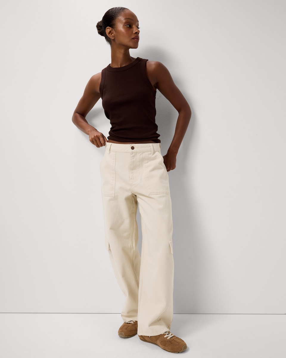 image 1 of F&F Pure Cotton Relaxed Fit Cargo Trousers in Cream