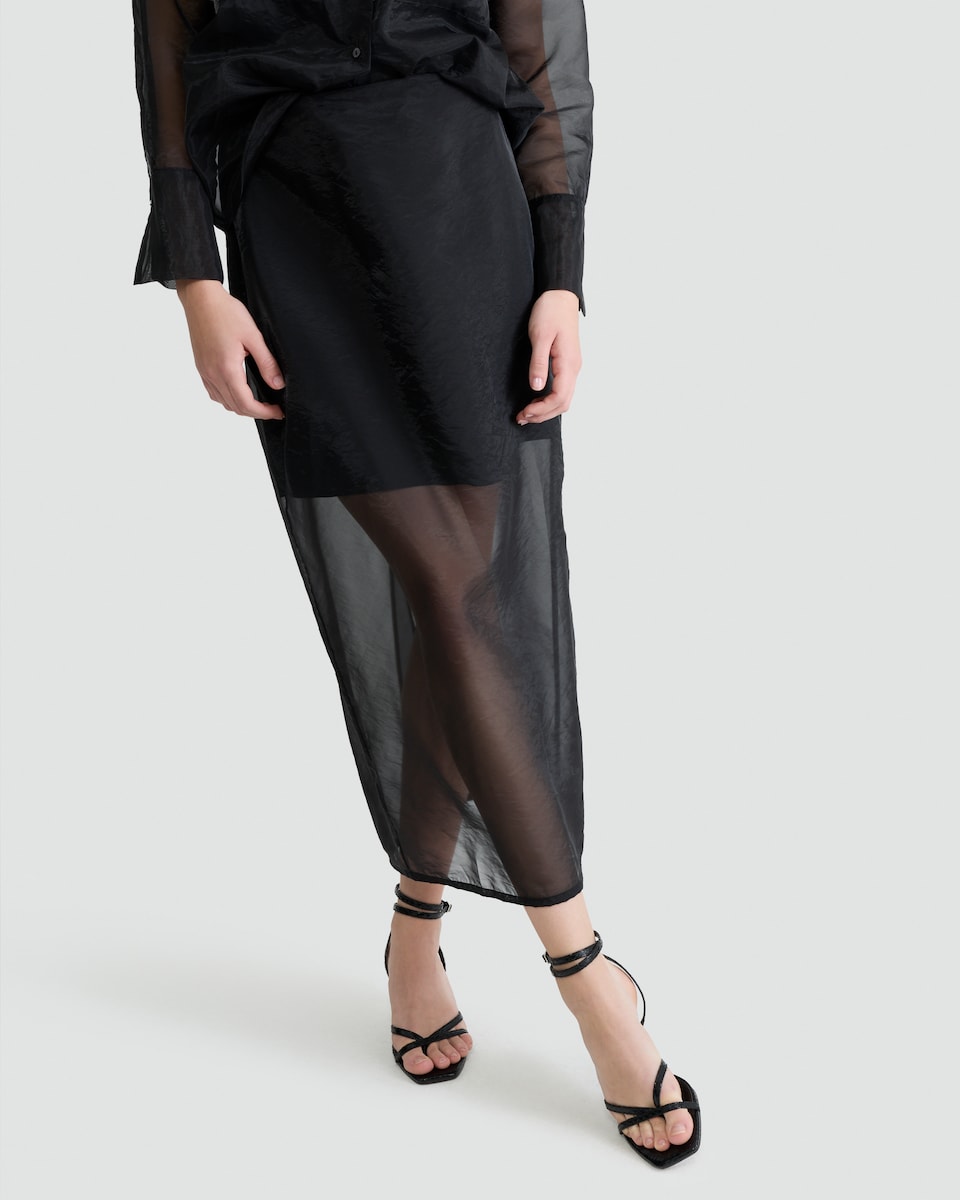 image 1 of The F&F Edit Organza Sheer Panel Co-ord Midi Skirt in Black