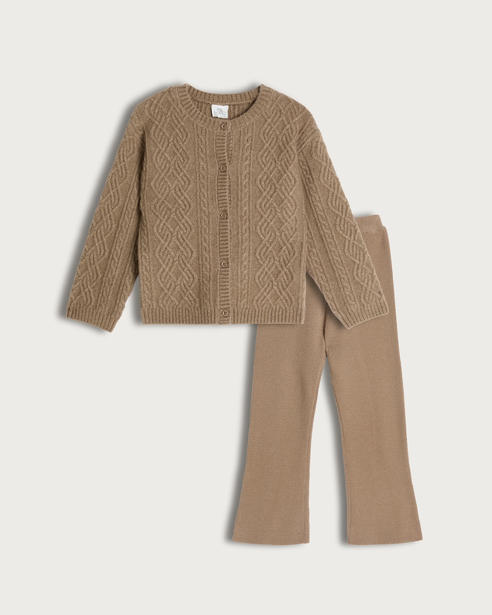 image 1 of F&F x Samantha Faiers Cable Knit Cardigan and Trousers Set in Brown