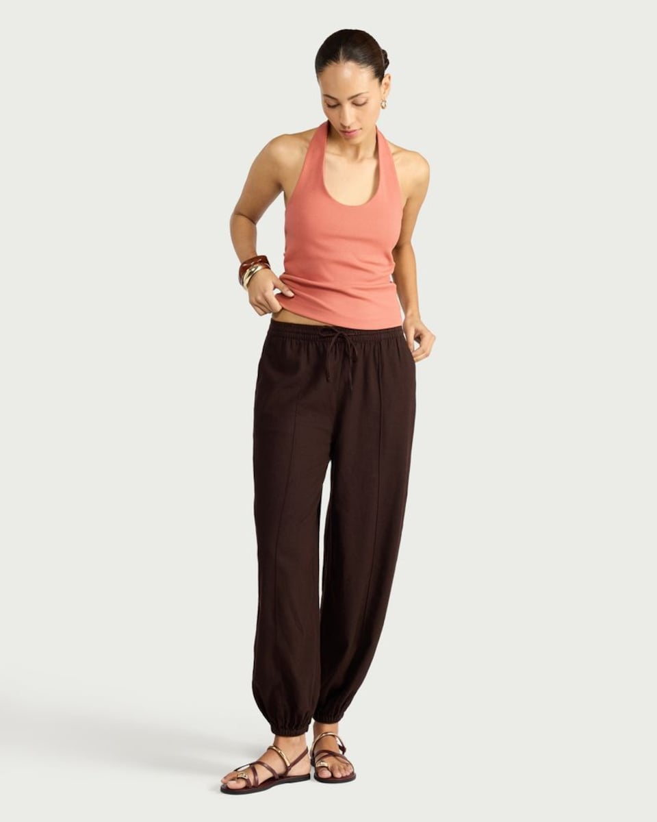 image 1 of F&F Cotton Rich Halter Neck Top in Brick