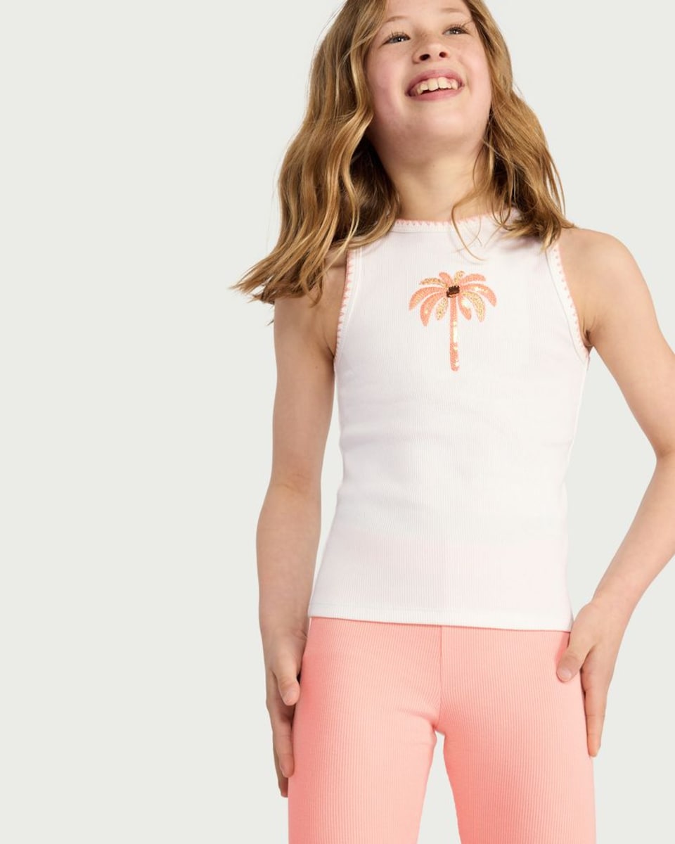 image 1 of F&F Girls 2-Pack Cotton Rich Palm and Sun Print Vests in Coral