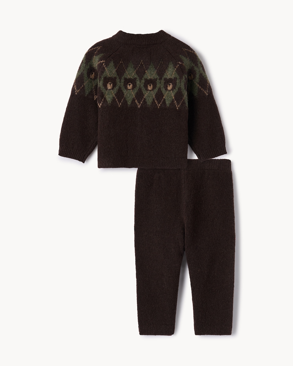 image 1 of F&F Baby Knitted Cardigan and Trousers Set in Brown