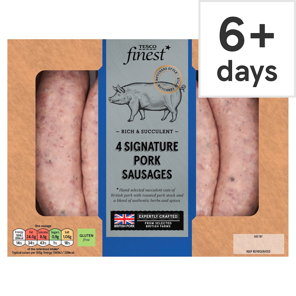 Tesco Finest 4 Signature Pork Sausages 440g Tesco Groceries