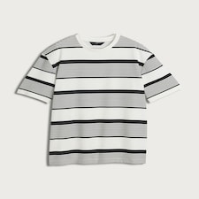 F&F Textured Stripe Print Short Sleeved T-Shirt in Cream