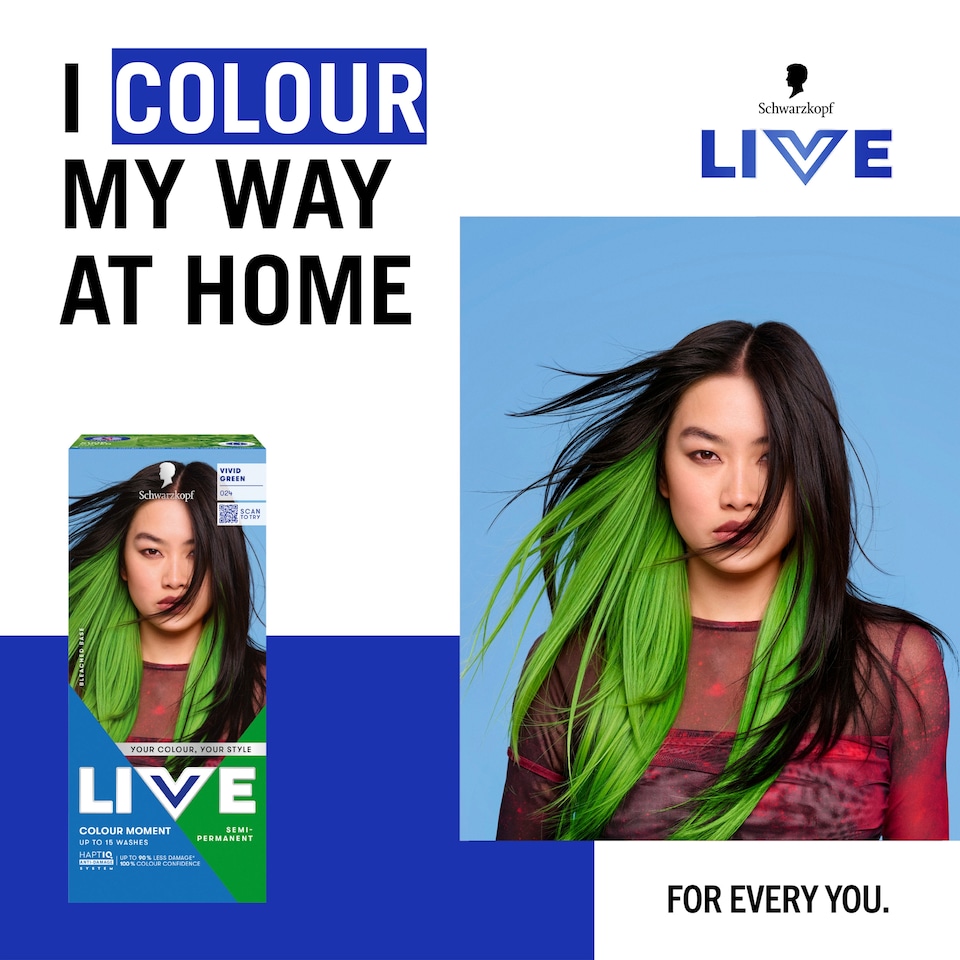 image 1 of Schwarzkopf LIVE Colour Moment 024 Vivid Green Semi-Permanent Hair Dye