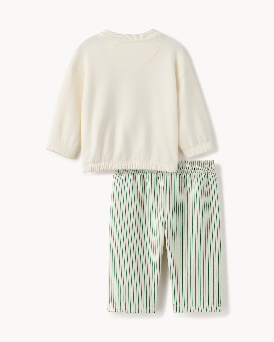 image 1 of F&F Baby 2-Piece Cotton Rich Sweatshirt & Trouser Set in Cream