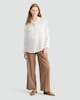 image 1 of F&F Satin Long Sleeved Pocket Front Shirt in Cream