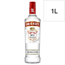 Smirnoff No.21 Red Label Vodka Bottle 37.5% Vol 1L