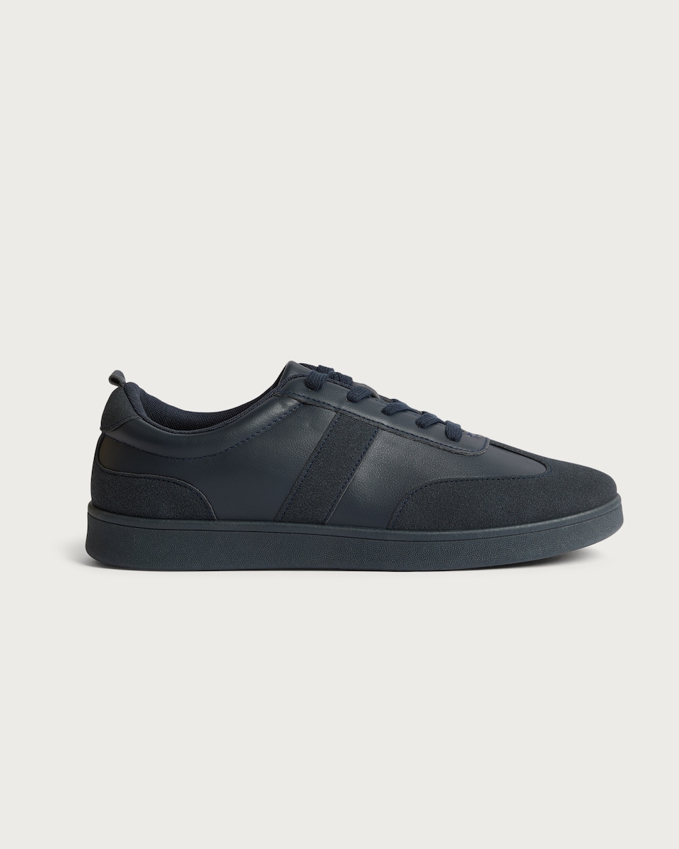image 1 of F&F Faux Leather Panelled Lace Up Trainers in Navy