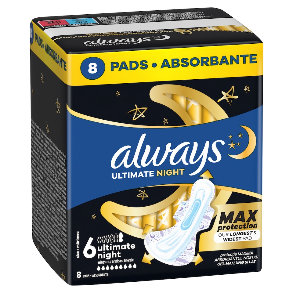 Obrázek 1 pro produkt Always Ultimate Night (velikost 6) Hygienické Vložky S Křidélky X8