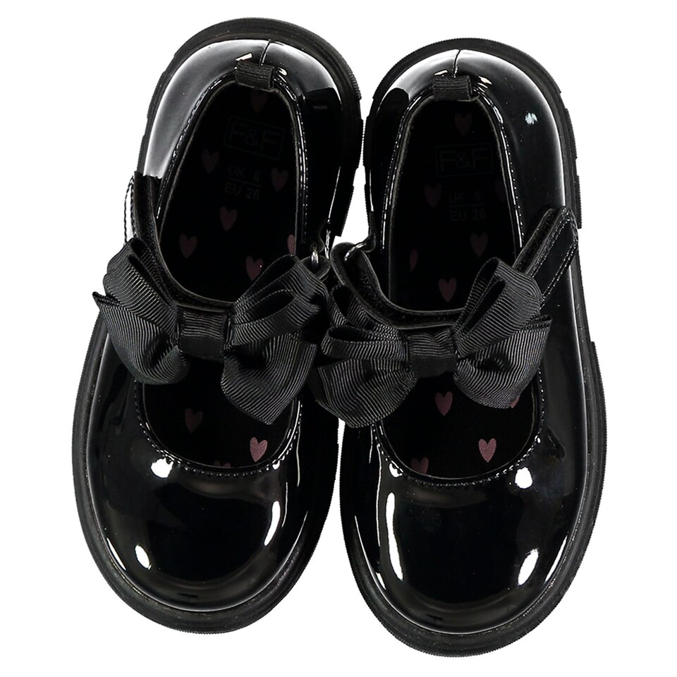 F&F School Girls Patent Bow Detail Mary Jane Shoes in Black