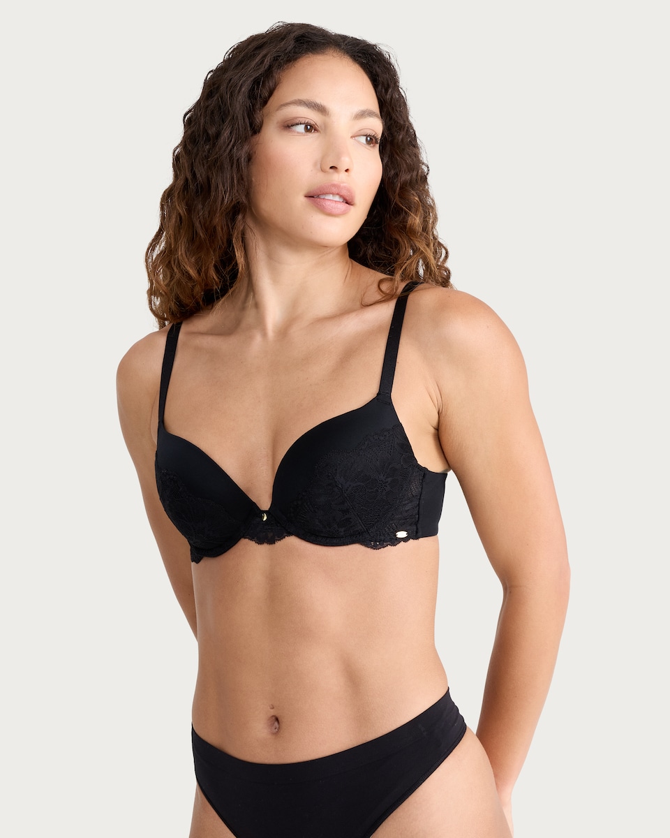 image 1 of F&F Floral Lace Wired Push Up Bra in Black
