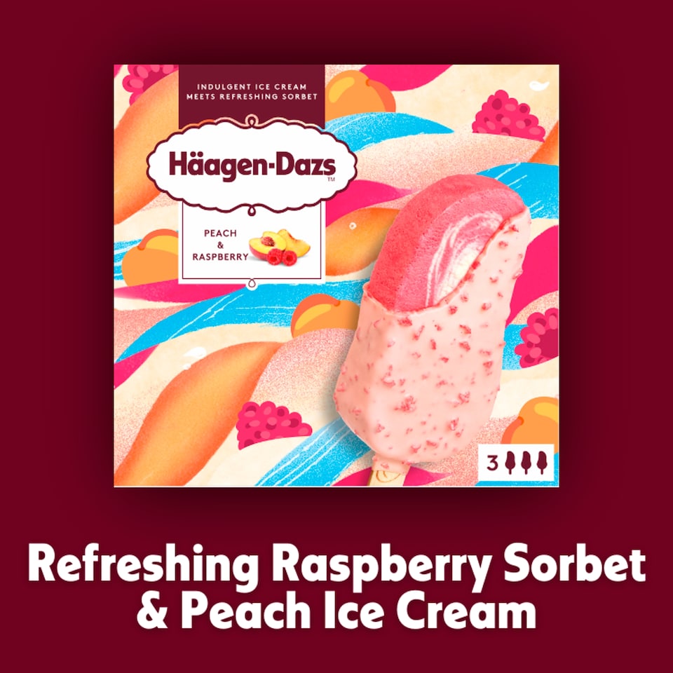image 1 of Haagen-Dazs Peach & Raspberry Ice Cream Stick Bar 3x80ml