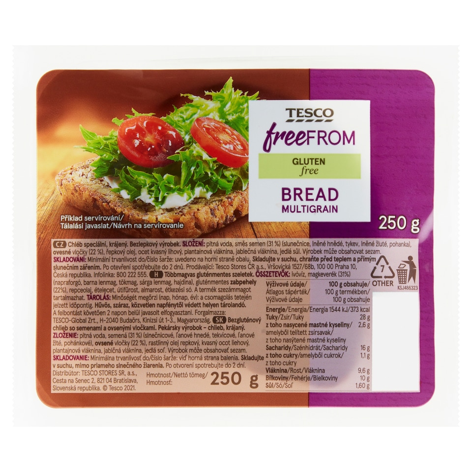 Tesco Free From Bezgluténový chlieb so semenami a ovsenými vločkami 250 g