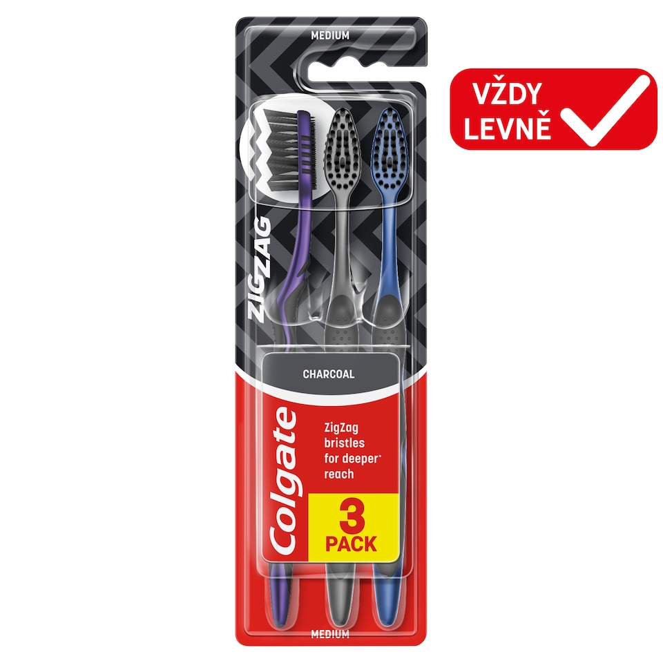 image 1 of Colgate Zig Zag Charcoal Toothbrush Medium 3pcs