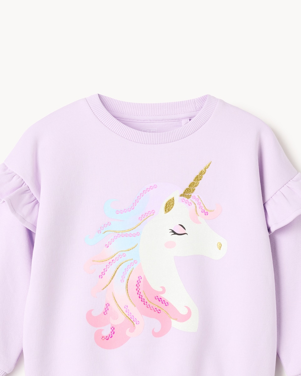 image 1 of F&F Girls Cotton Rich Unicorn Sweatshirt in Lilac