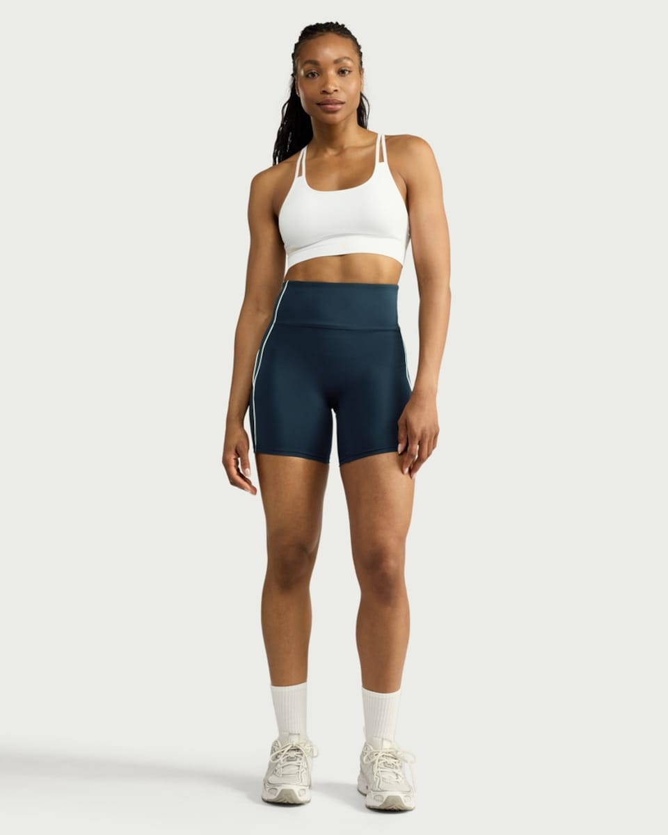 image 1 of F&F Active EVERYHOUR Contrast Trim High Waisted Cycling Shorts in Navy