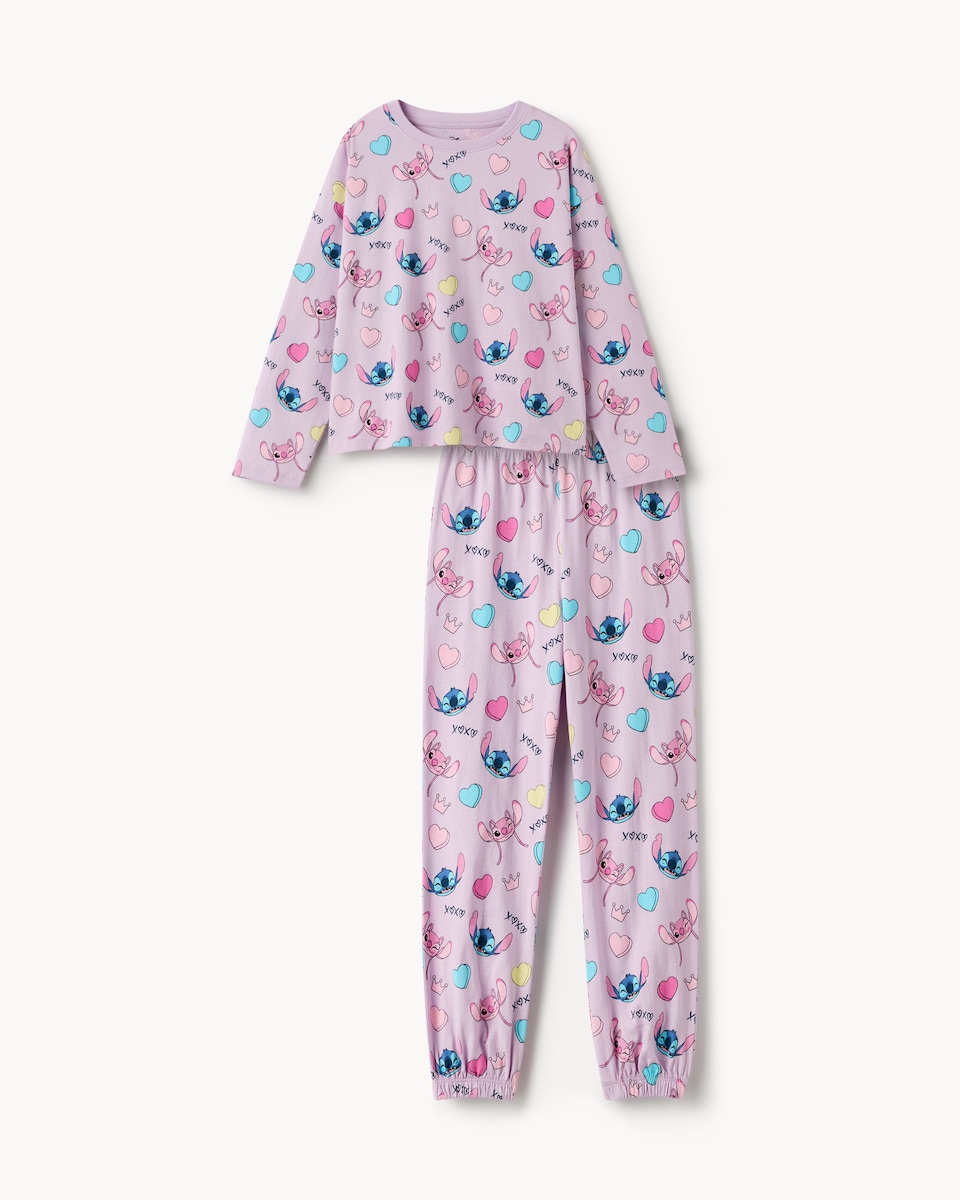 image 1 of Stitch Pure Cotton Pyjama Set in Lilac