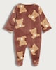image 2 of F&F Baby Soft Touch Fleece Teddy Bear Print Sleepsuit in Brown
