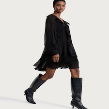 F&F Chiffon Ruffled Pleated Mini Dress in Black