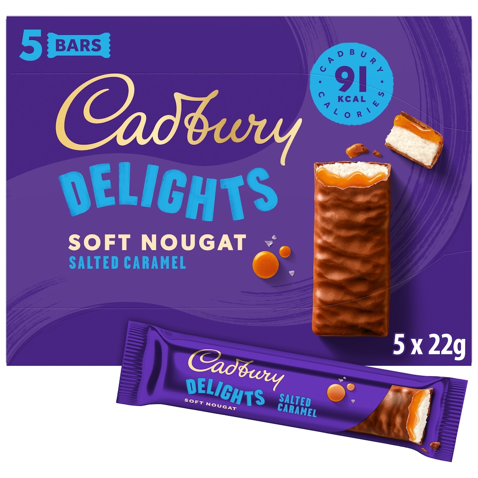 Cadbury Delights Salted Caramel Chocolate Nougat Bar 5 Pack 110g