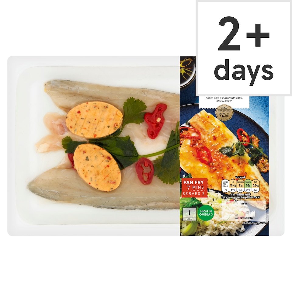 Tesco 2 Chilli, Lime & Ginger Sea Bass Fillets 205g