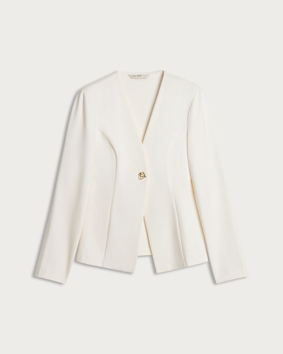 image 1 of F&F Ponte Single Metal Button Jacket in Cream