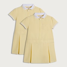 F&F School Girls 2-Pack Gingham Short Sleeved Dresses in Yellow
