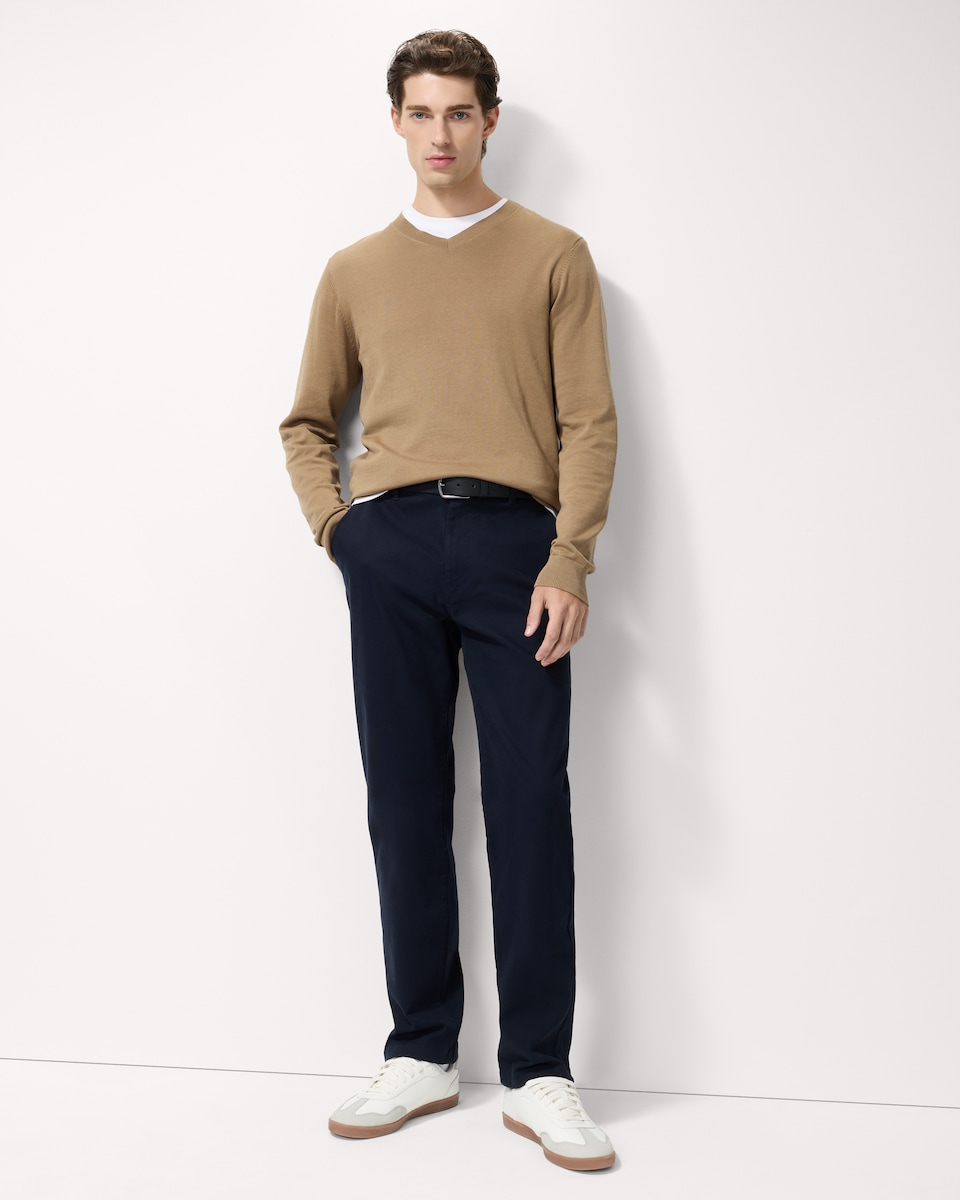 image 1 of F&F Pure Cotton V Neck Jumper in Camel