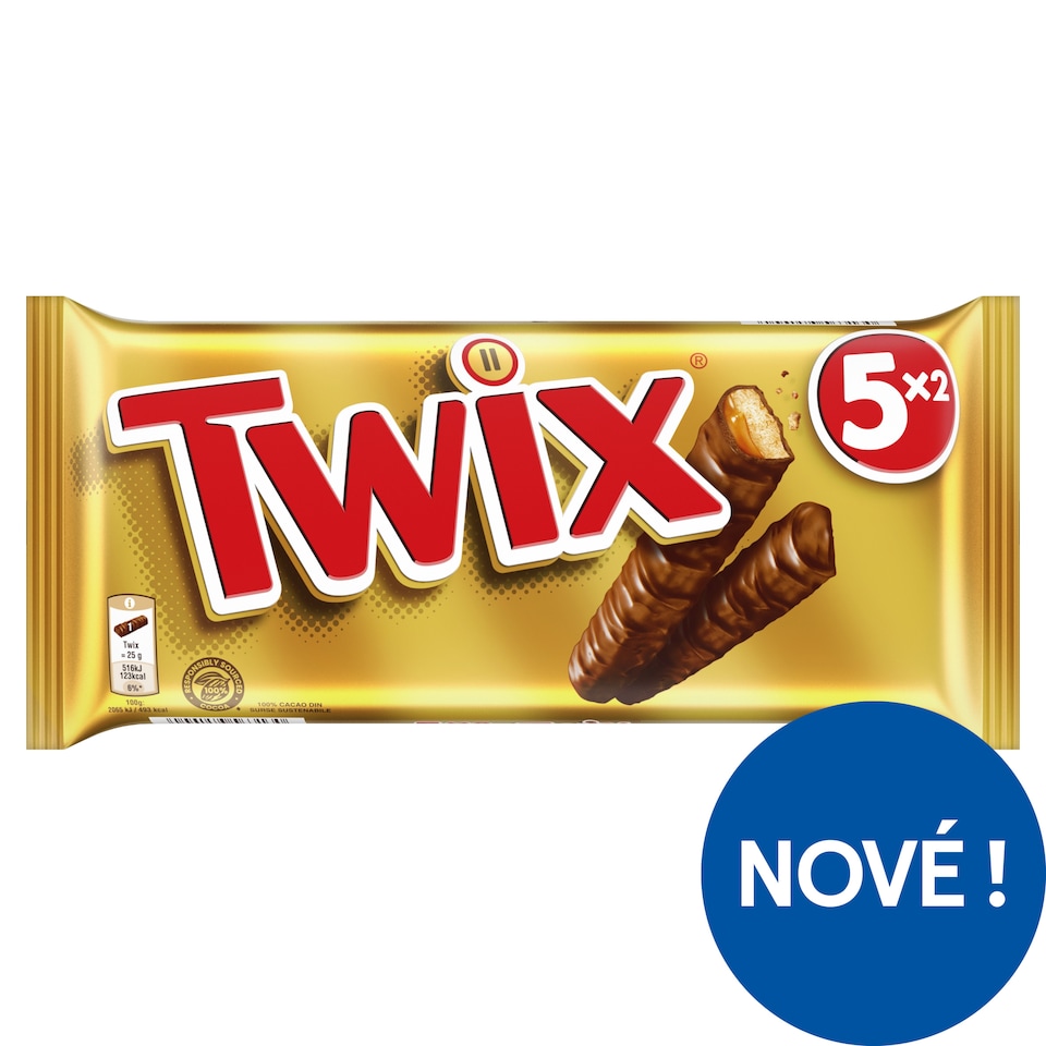 Twix Sušenka s karamelem máčená v mléčné čokoládě 5 x 2 x 25g (250g)