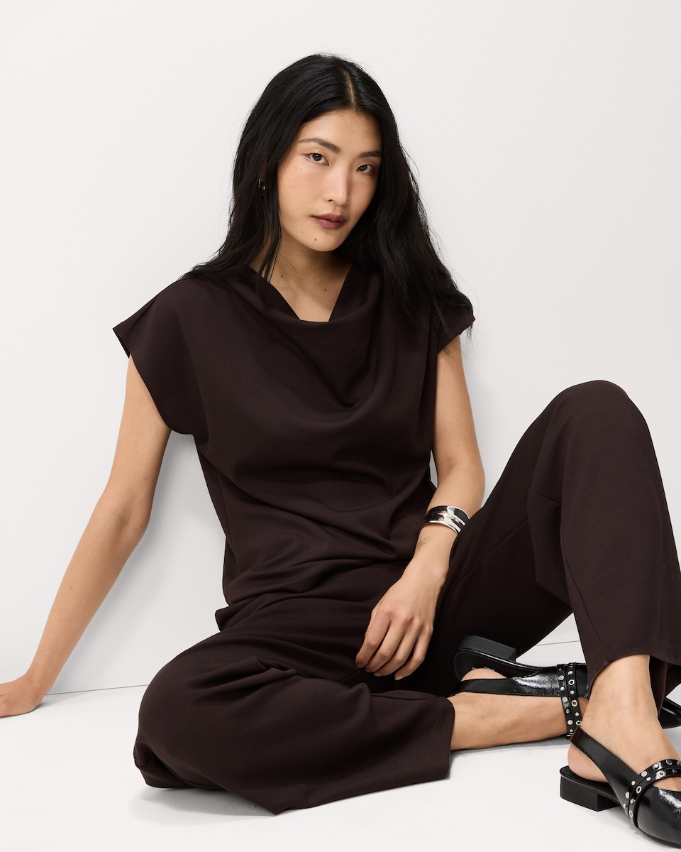 image 1 of F&F Cowl Neck T-Shirt in Brown
