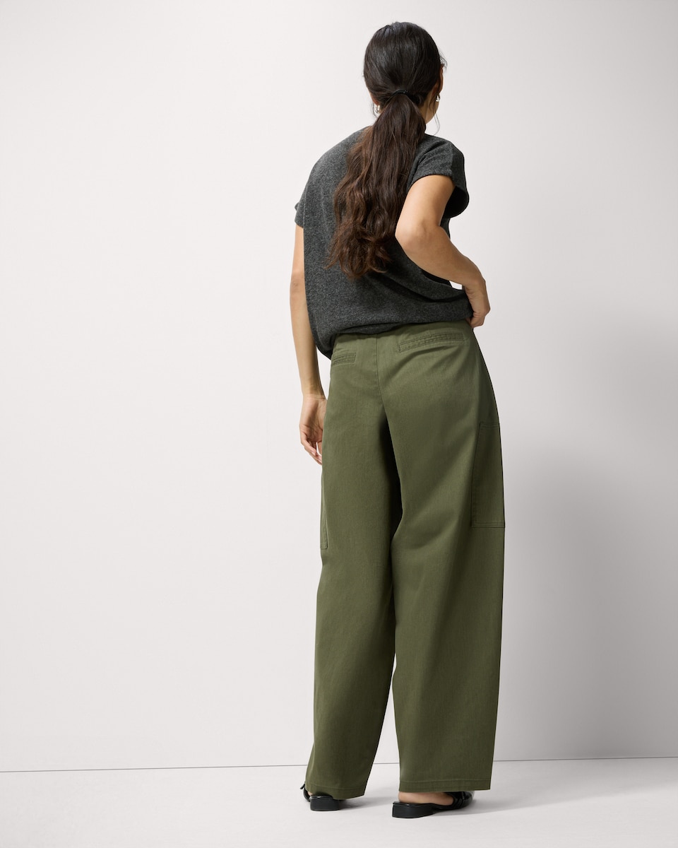 image 1 of F&F Cotton Rich Pleated Wide Leg Utility Trousers in Olive