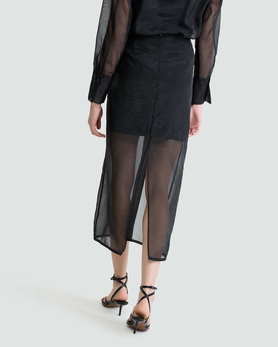 image 1 of The F&F Edit Organza Sheer Panel Co-ord Midi Skirt in Black