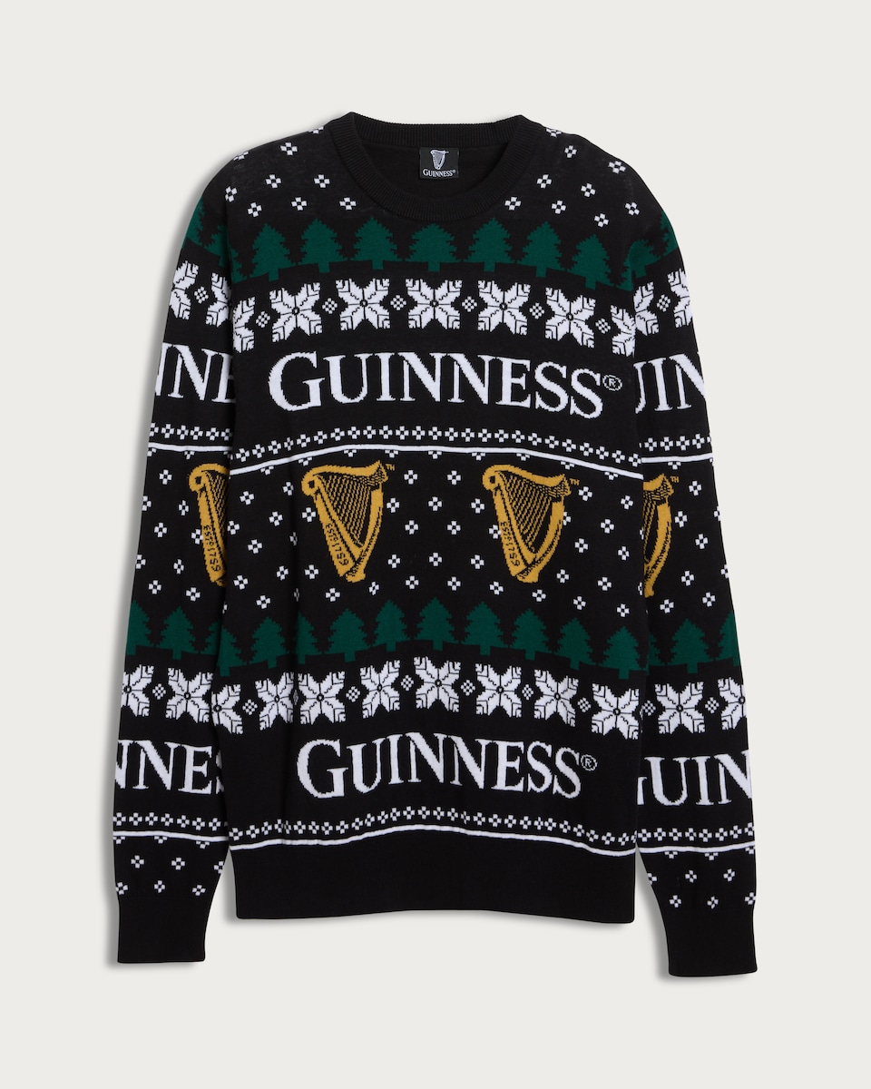 image 1 of Guinness Pure Cotton Festive Print Knitted Jumper in Black