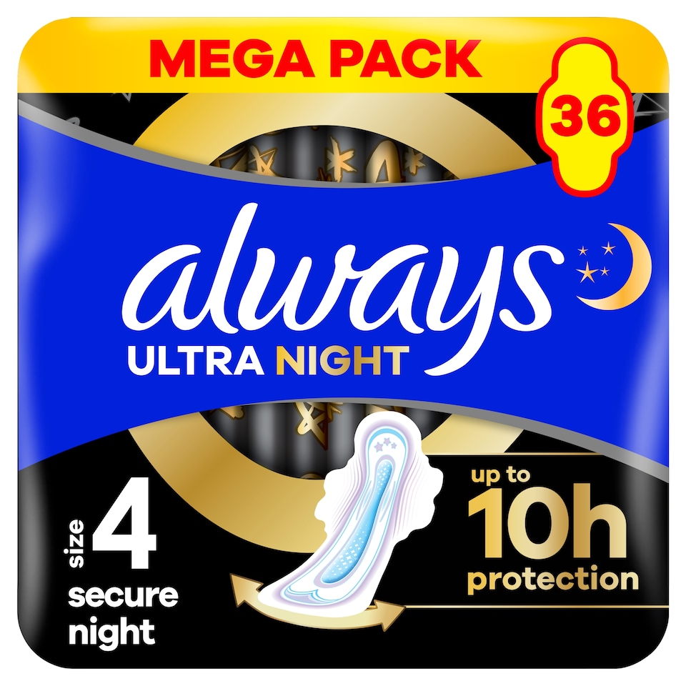 obrázok 1 z Always Ultra Hygienické Vložky Secure Night (veľkosť 4) S Krídelkami 36Ks