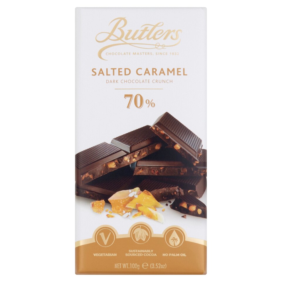 Butlers 70% Dark Salted Caramel Chocolate Bar 100G