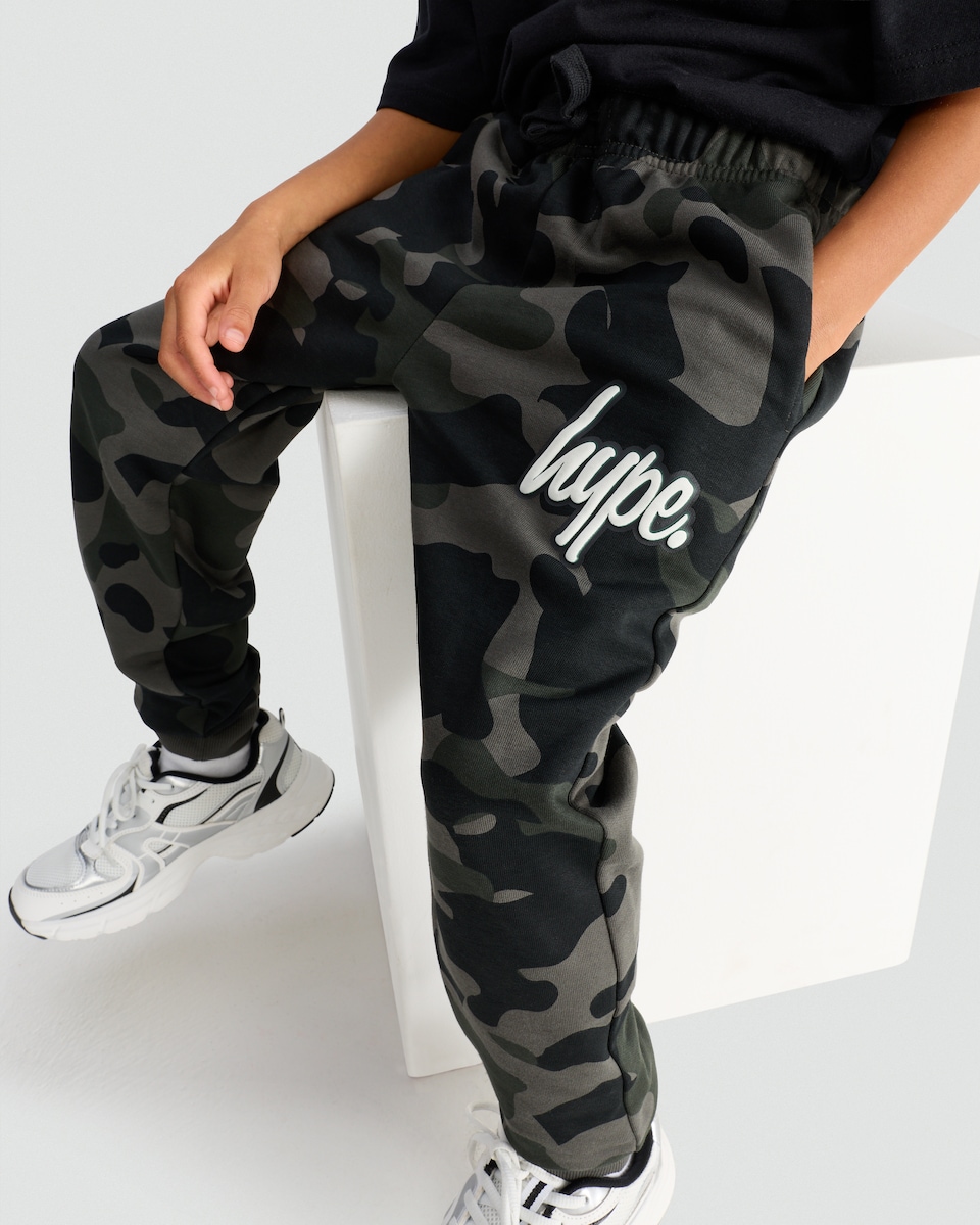 image 1 of Hype Cotton Rich Camouflage Joggers in Multi Black