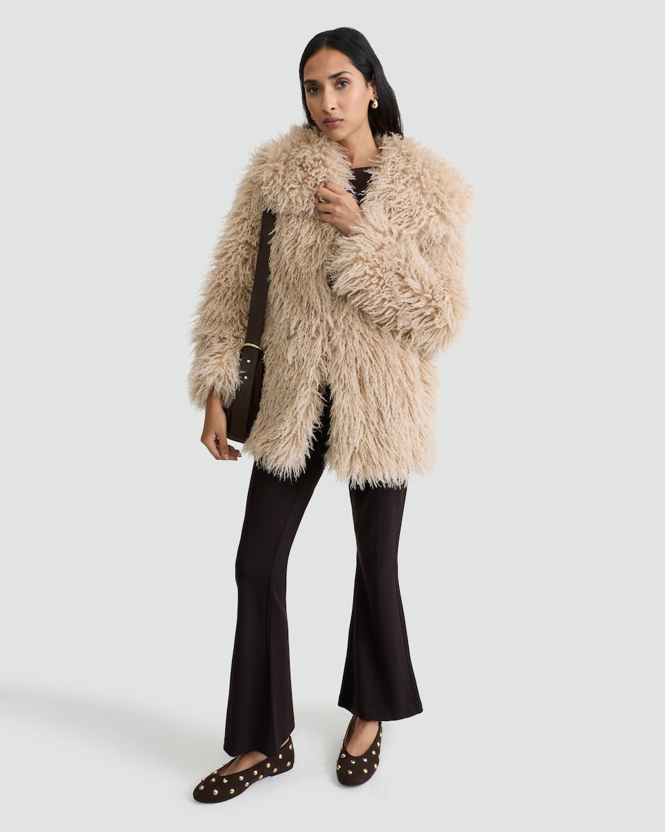 image 1 of The F&F Edit Shaggy Faux Fur Coat in Brown